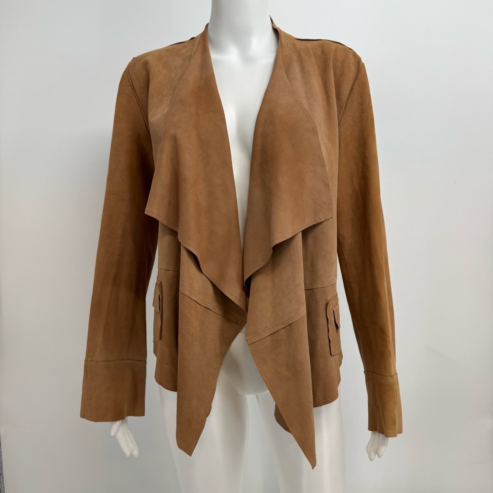 Sundance Jacket Womens Size 6 Tan Suede Waterfall Drape Open Front Lightweight - Picture 1 of 14